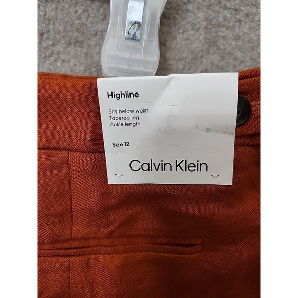 Calvin Klein Highline Ankle Dress Pants Womens 12 Brown Linen Blend Tapered NEW - Picture 8 of 11